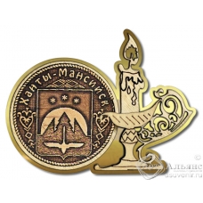 Магнит из бересты Ханты-Мансийск-Герб свеча золото